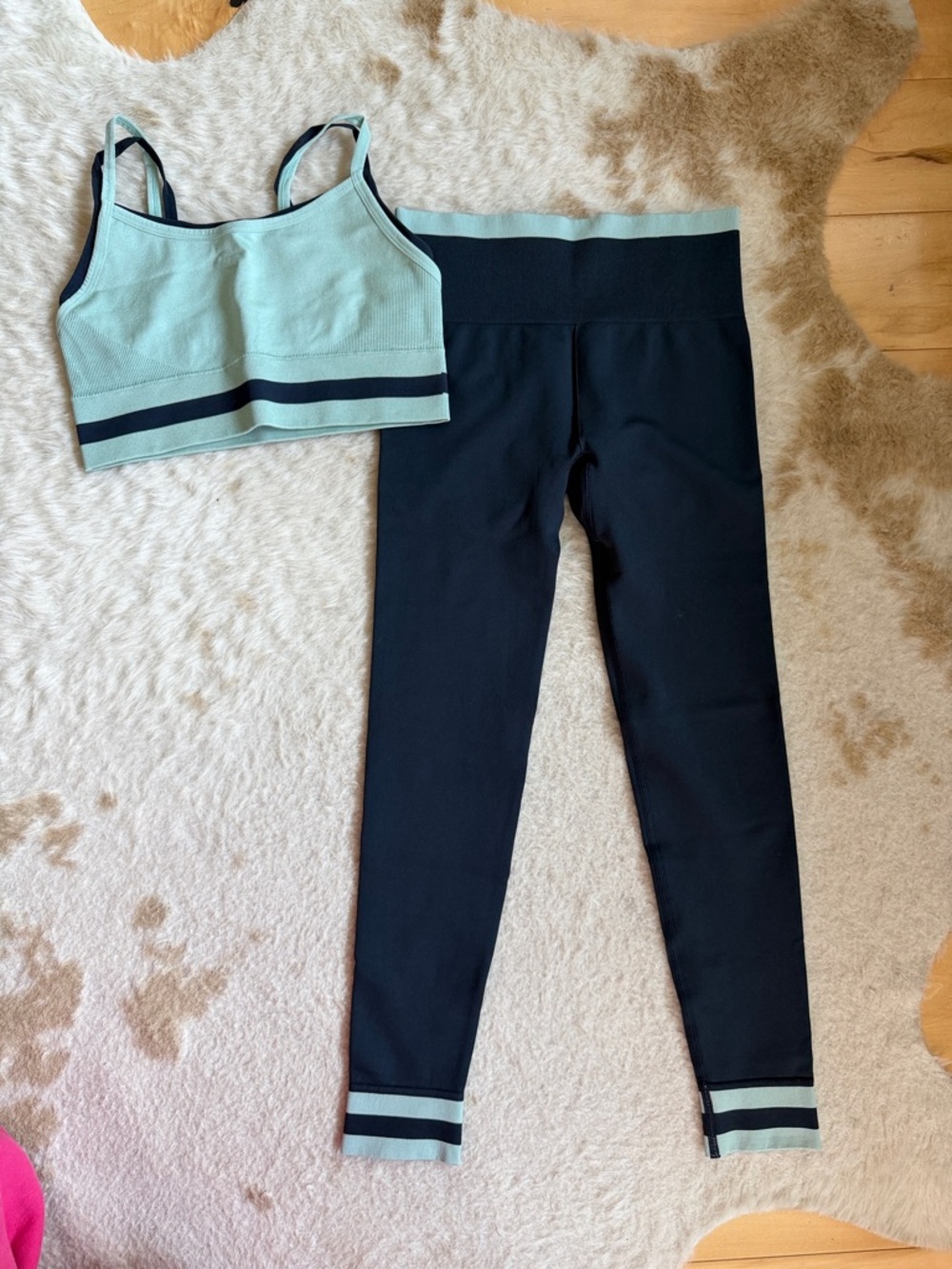 The Upside Black and Mint Green Leggings & Sports Bra Set M TOP